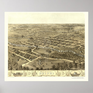 Poster Delphi, IN Panoramic Map - 1868