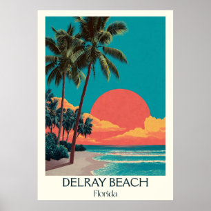 Poster Delray Beach Floride Vintage Sunset Travel Art