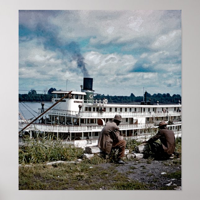 Poster Delta Queen Steamboat Mississippi River Art (Devant)