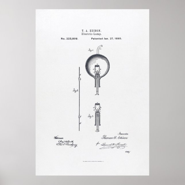 Poster Demande de brevet de l'ampoule légère de Thomas Ed (Devant)