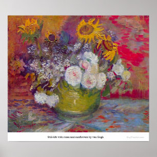 Poster Demeure de vie avec roses et tournesols par van Go