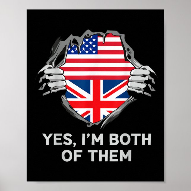 Poster Demi-Américain Moitié Anglais USA Angleterre Drape (Devant)
