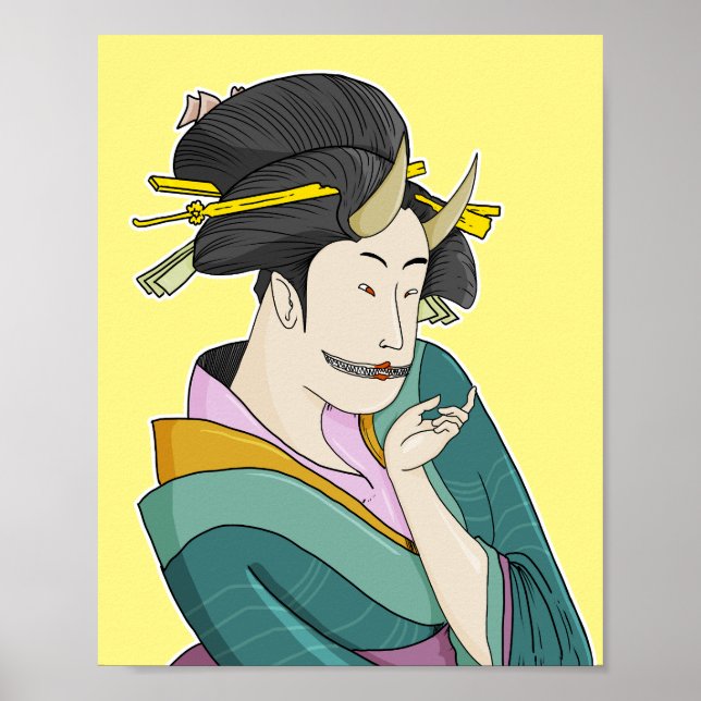 Poster Demon Oni Geisha, femme japonaise d'Ukiyo-e (Devant)