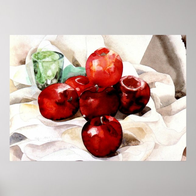 Poster Demuth - Pommes et verre vert (Devant)