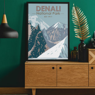 Poster Denali National Park Alaska Mount Hunter Vintage