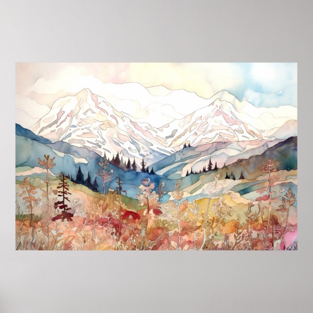 Poster Denali National Park Watercolor (Devant)