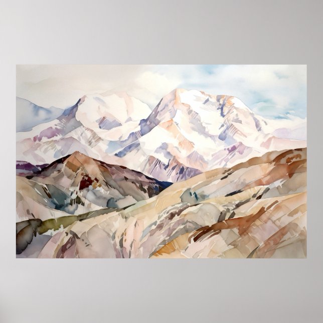 Poster Denali National Park Watercolor (Devant)
