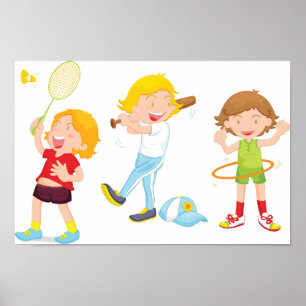 Poster d'Enfants Jouant Au Sport
