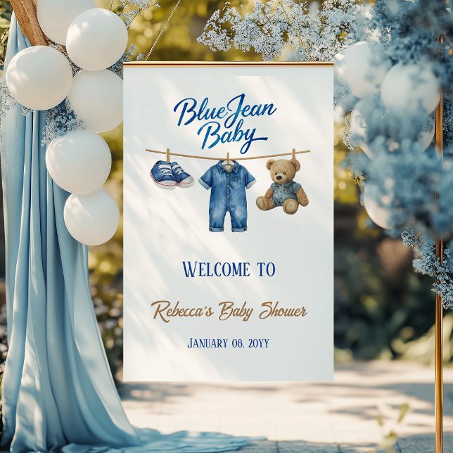 Poster Denim Bear Boy Blue Jean Baby shower Bienvenue (Créateur téléchargé)