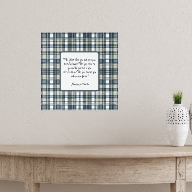 Poster Denim Blue Sage Vert Blanc Plaid Blessing (Créateur téléchargé)