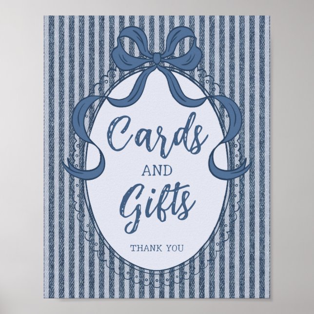 Poster Denim Coquette Bow Blue Jean Cards and Gifts Sign (Devant)