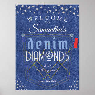 Poster Denim et Diamonds Blue Jeans Bling Anniversaire