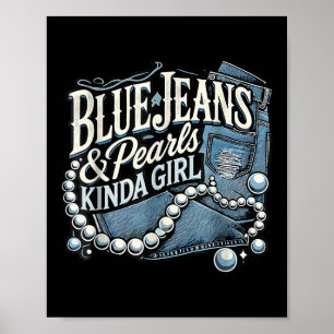Poster Denim Fabric Bleu Jeans Perles Jeans maigre Lover
