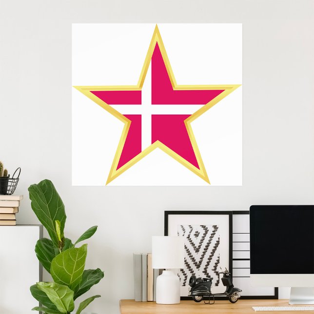 Poster Denmark National Flag Star Shape (Créateur téléchargé)
