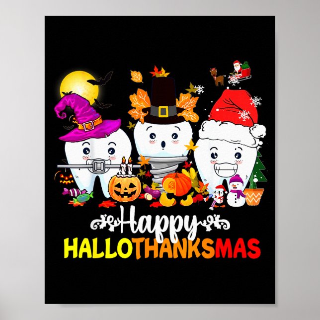 Poster Dental Halloween Thanksgiving Christmas Happy Hall (Devant)