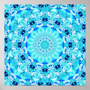 Poster Dentelle Aqua, Délicieuse, Mandala Abstrait