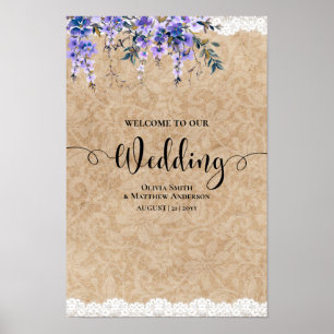 Poster Dentelle d'Affiche de bienvenue Mariage de fleurs 