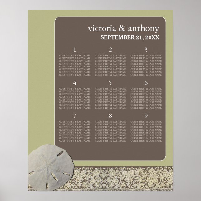 Poster Dentelle de sable, Plan de table de mariage de pla (Devant)