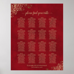 Poster Dentelle d'or sur Mariage de table rouge 16