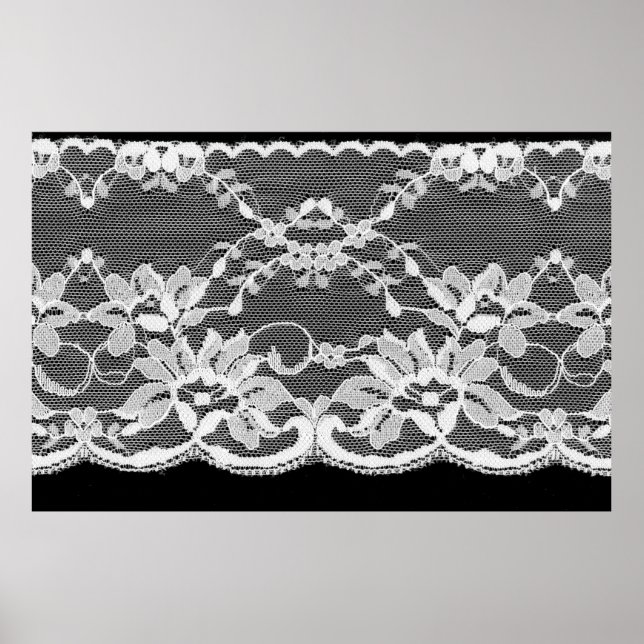 Poster Dentelle florale blanche sur un arrière - plan noi (Devant)