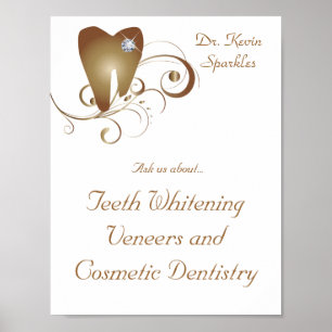 Poster Dentiste Logo pour dent Gold Swirls Diamant