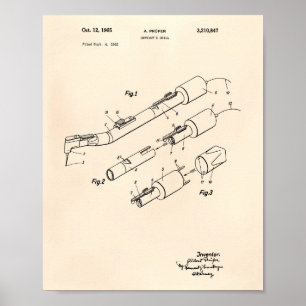 Poster Dentist's Drill 1965 Patent Art Old Peper