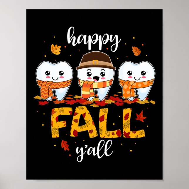 Poster Dents de dents Happy Fall Y'all Dental Dentist Mer (Devant)