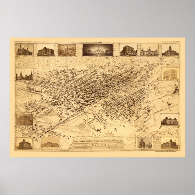 Poster Denver, CO Carte panoramique - 1881 (Devant)