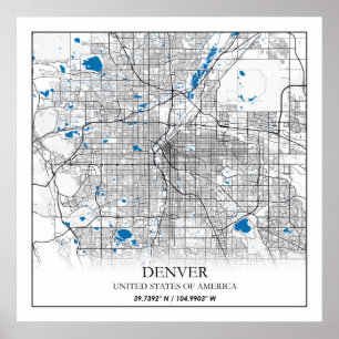 Poster Denver CO Colorado USA Travel City Carte