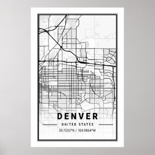 Poster Denver Colorado CO USA City Travel Plan de la vill