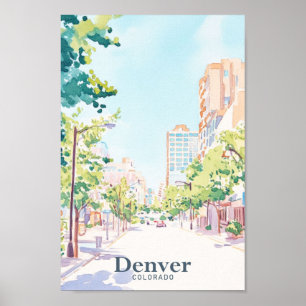 Poster Denver Colorado Gouache Illustration Voyage