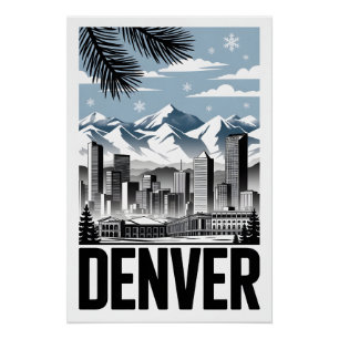 Poster Denver Colorado Skyline Noir et Blanc Gravure sur 