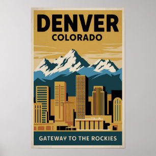 Poster Denver Colorado Skyline Voyage Art Rétro