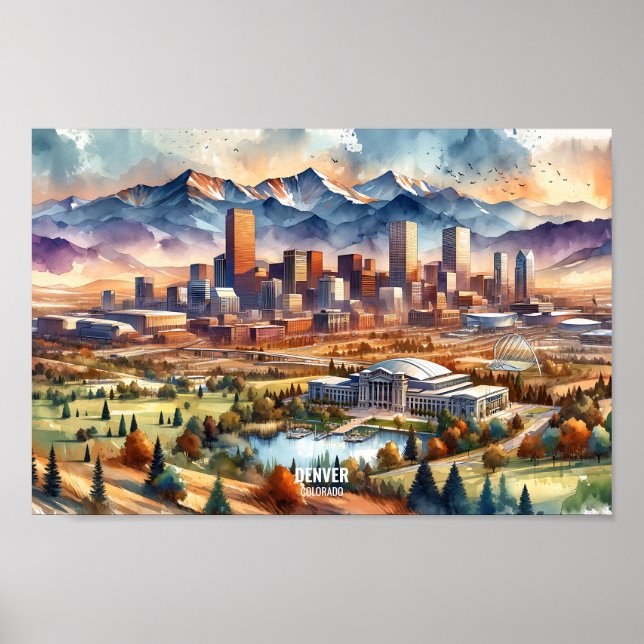 Poster Denver Colorado USA Travel Places aquarelle (Devant)
