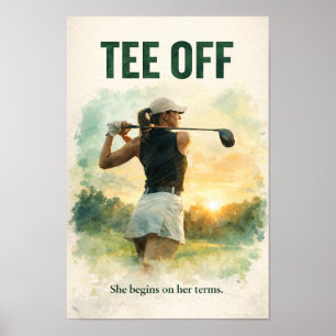 Poster Départ de golf avec golfeuse