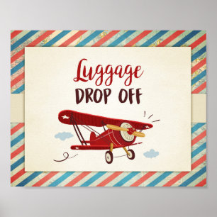 Poster Dépôt de bagages Signaler Avion Anniversaire Bébé 