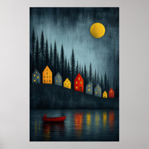 Poster Dérive silencieuse sous la lune dorée