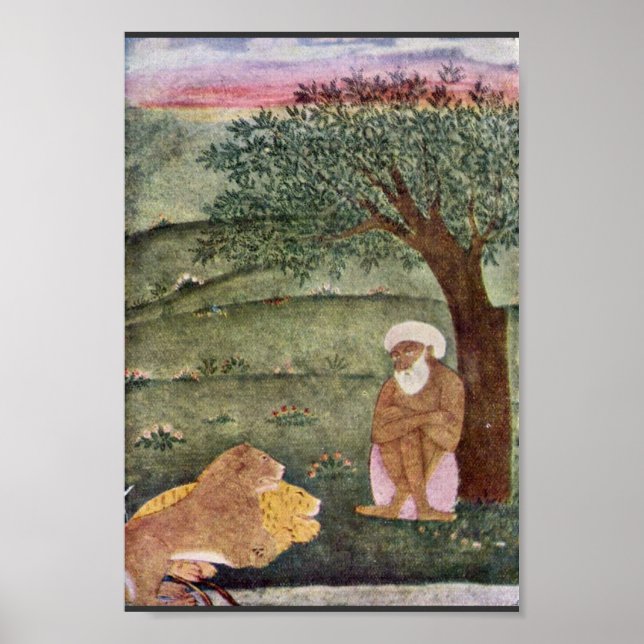 Poster Dervish Avec Un Lion Et Un Tigre. Peinture moghole (Devant)
