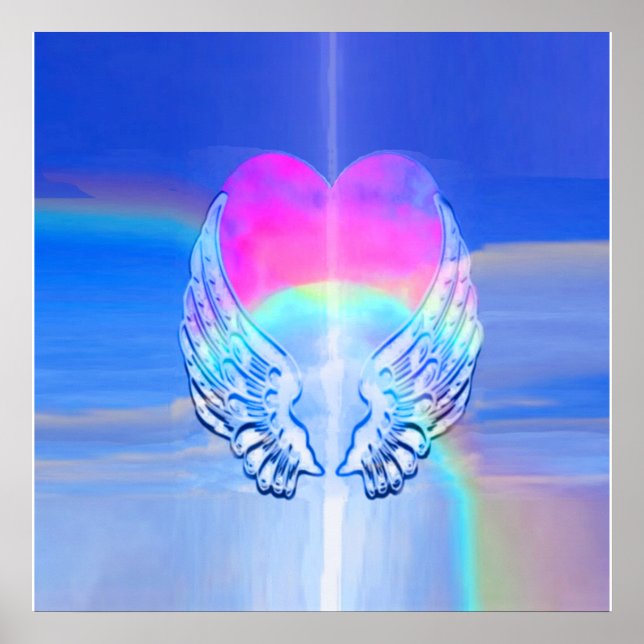 Poster Des ailes d'ange enroulées autour d'un coeur arc-e (Devant)