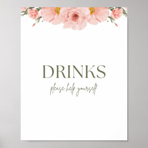 Poster des boissons de Baby shower floral Peach
