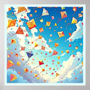 Poster Des cerfs-volants joyeux grimpent en flèche