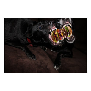 Poster Des chiens attaquant un énorme burger.