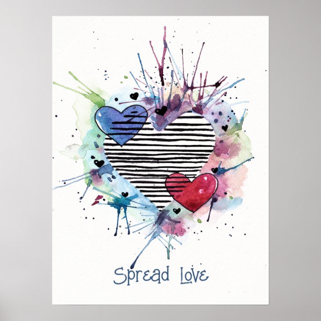 Poster Des Coeurs Et Des Lavages En Aquarelle (Devant)