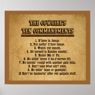 Poster des commandements Cowgirl 10