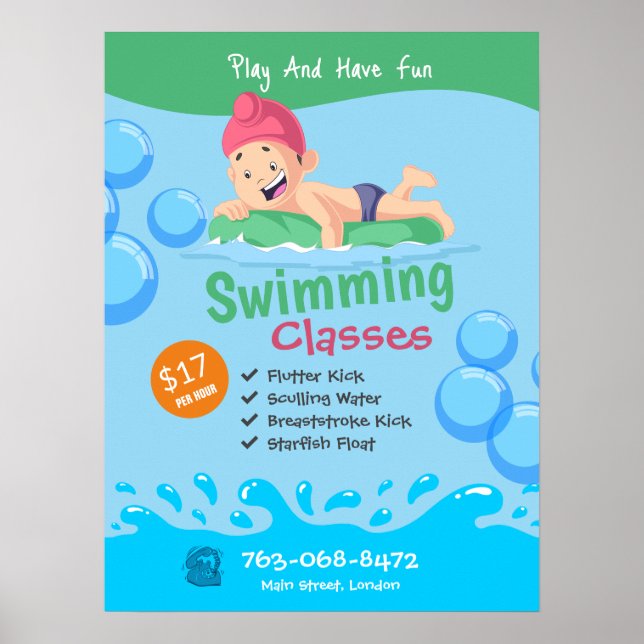 Poster des cours de natation pour enfants (Devant)