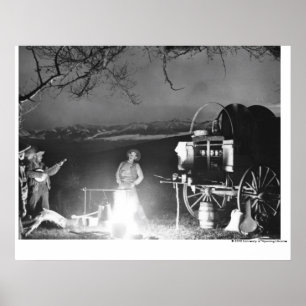 Poster Des cowboys jouent et chantent autour d'un feu de