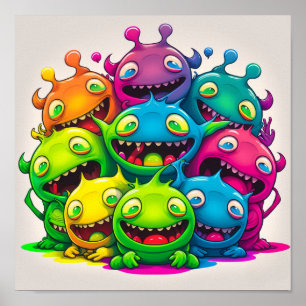 Poster des Créatures Souriantes Silly Colorful