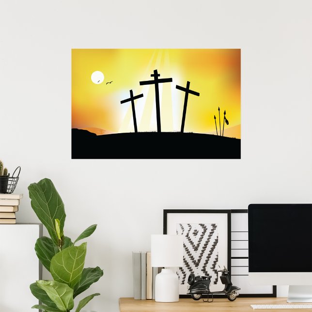 Poster des croix religieuses coucher de soleil (Créateur téléchargé)