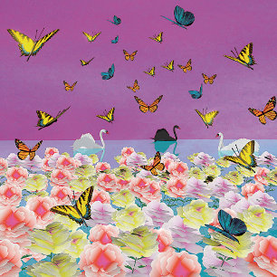 Poster des cygnes au coucher du soleil