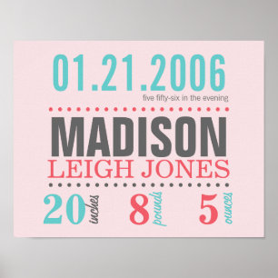 Poster des détails de la date de naissance du bébé